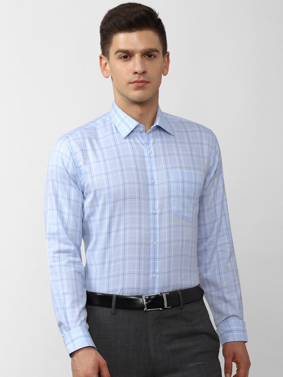 

Van Heusen Men Slim Fit Checked Pure Cotton Formal Shirt, Blue