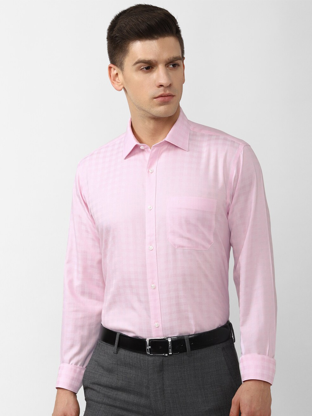 

Van Heusen Men Grid Tattersall Checks Pure Cotton Formal Shirt, Pink