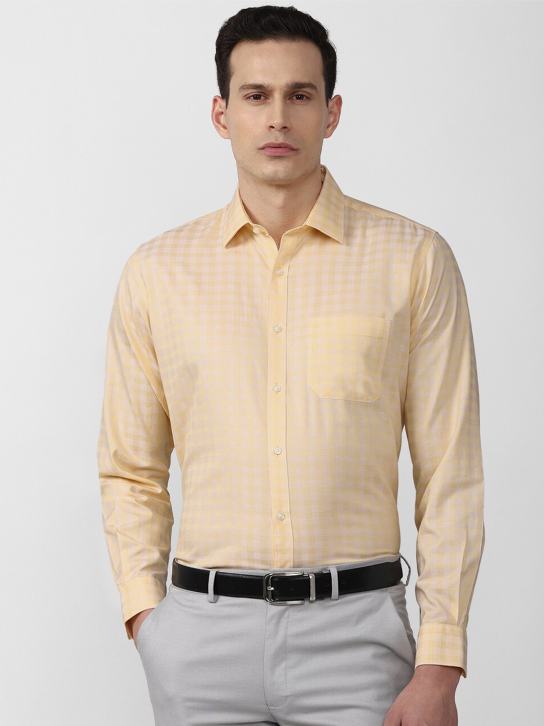 

Van Heusen Men Grid Tattersall Checks Pure Cotton Formal Shirt, Yellow