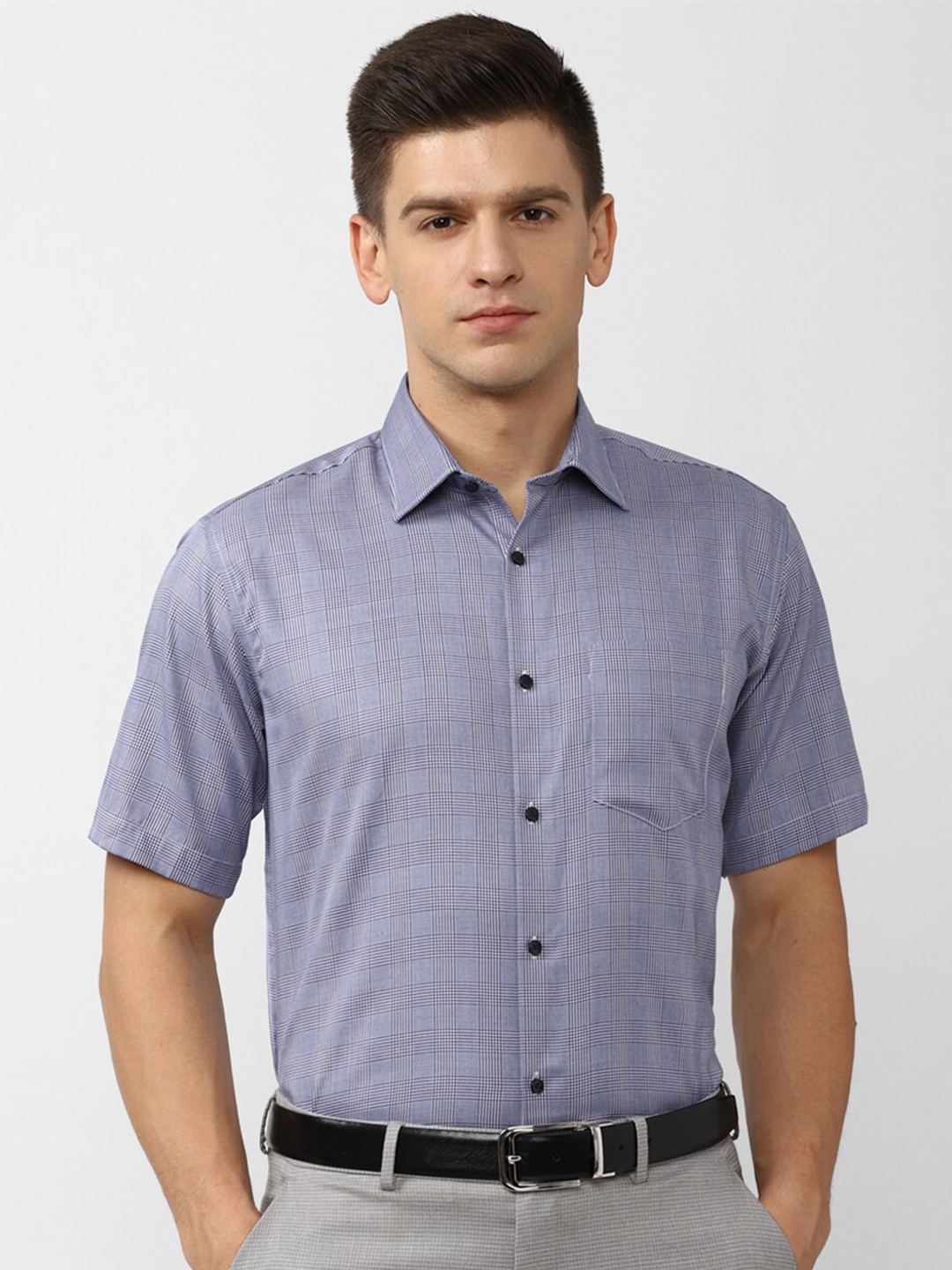

Van Heusen Men Blue Checked Pure Cotton Formal Shirt