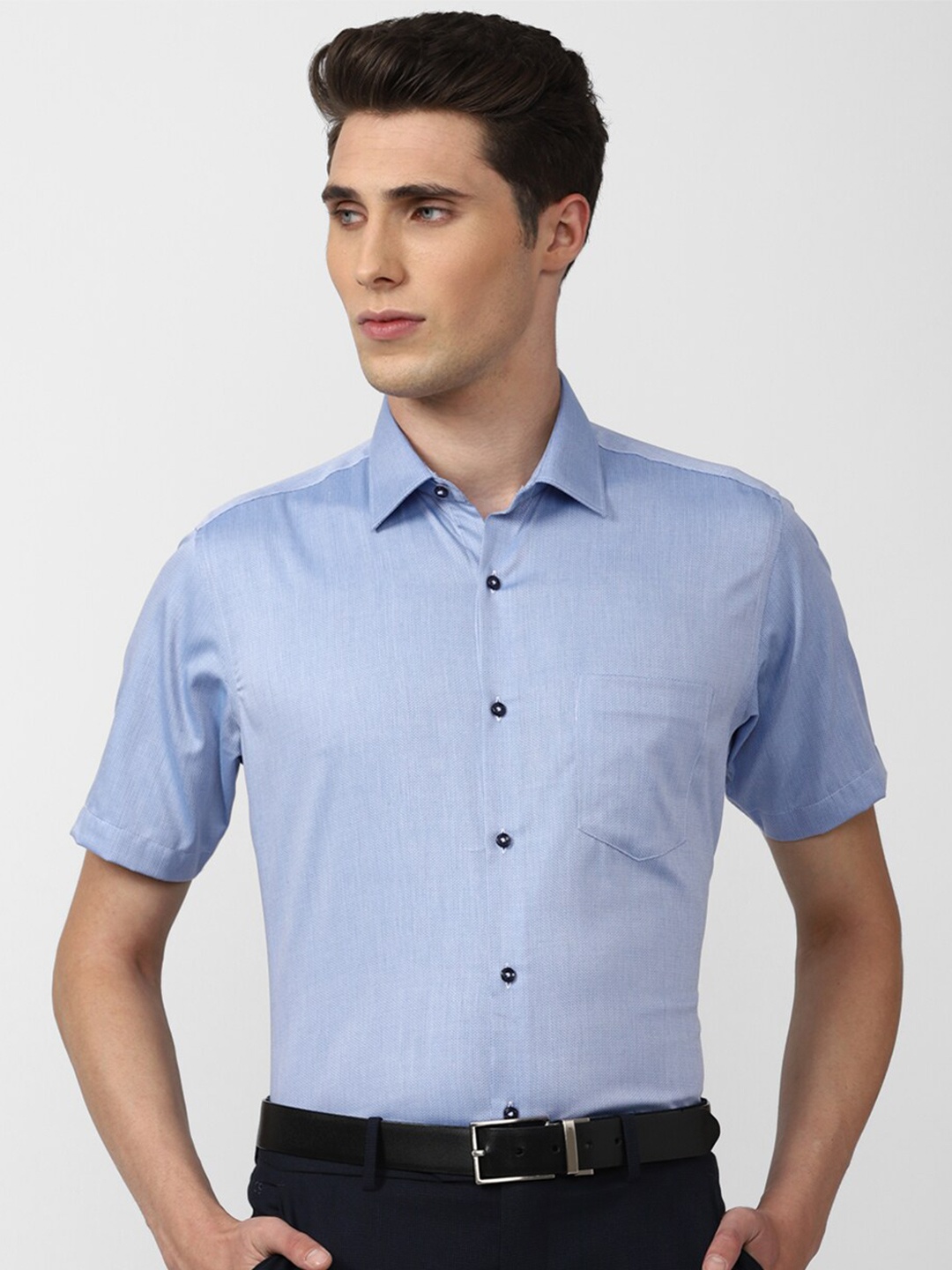 

Van Heusen Spread Collar Short Sleeves Pure Cotton Formal Shirt, Blue