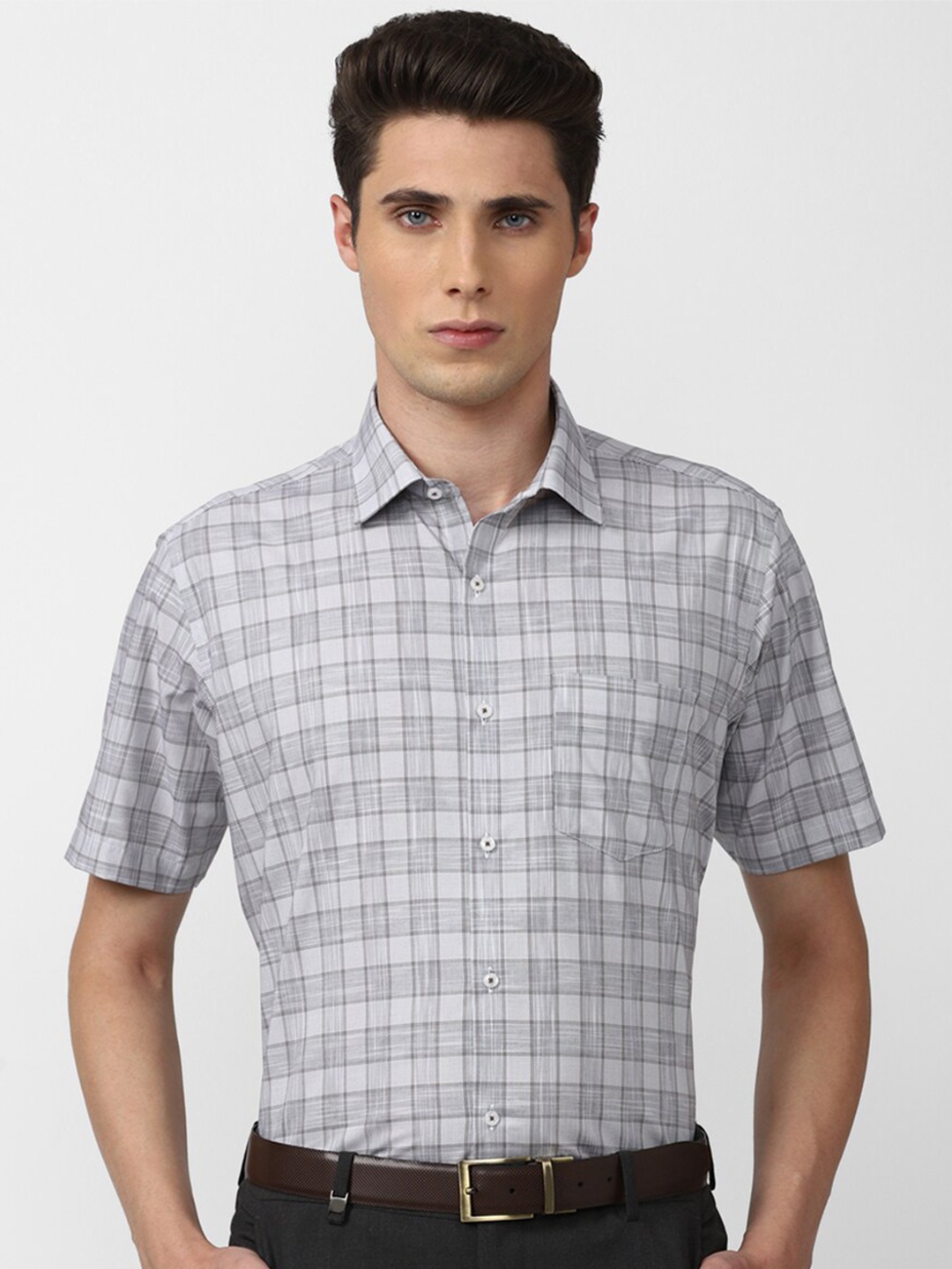 

Van Heusen Men Checked Pure Cotton Formal Shirt, Grey