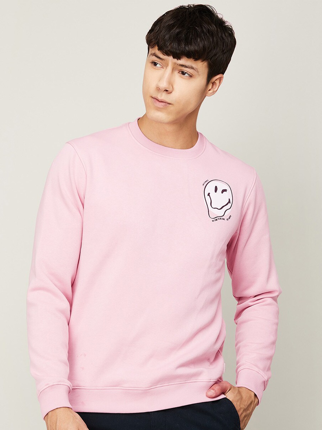 

SmileyWorld Men Pink Cotton Sweatshirt