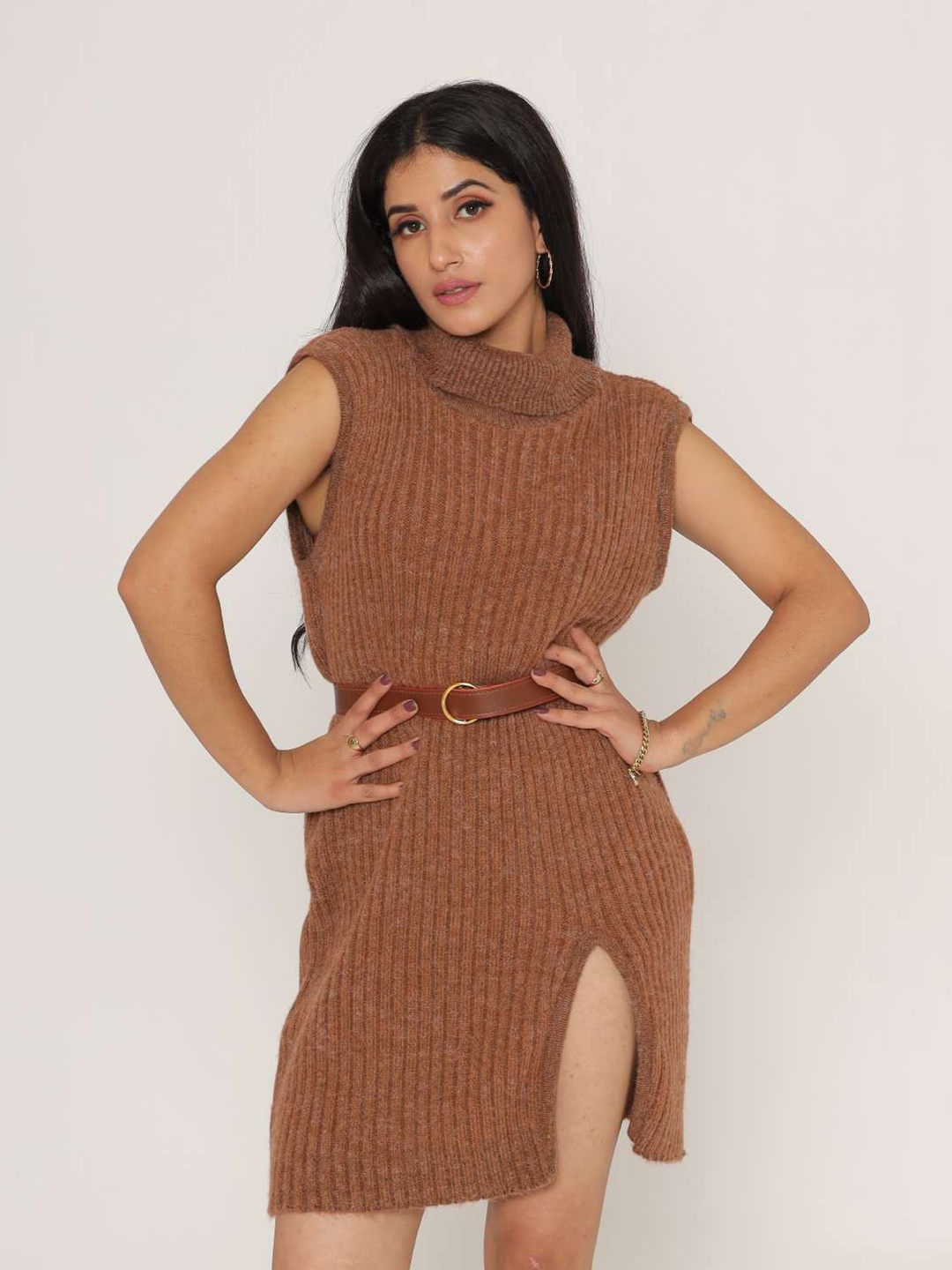 

KASMA Women Brown Pure Wool Jumper Dress