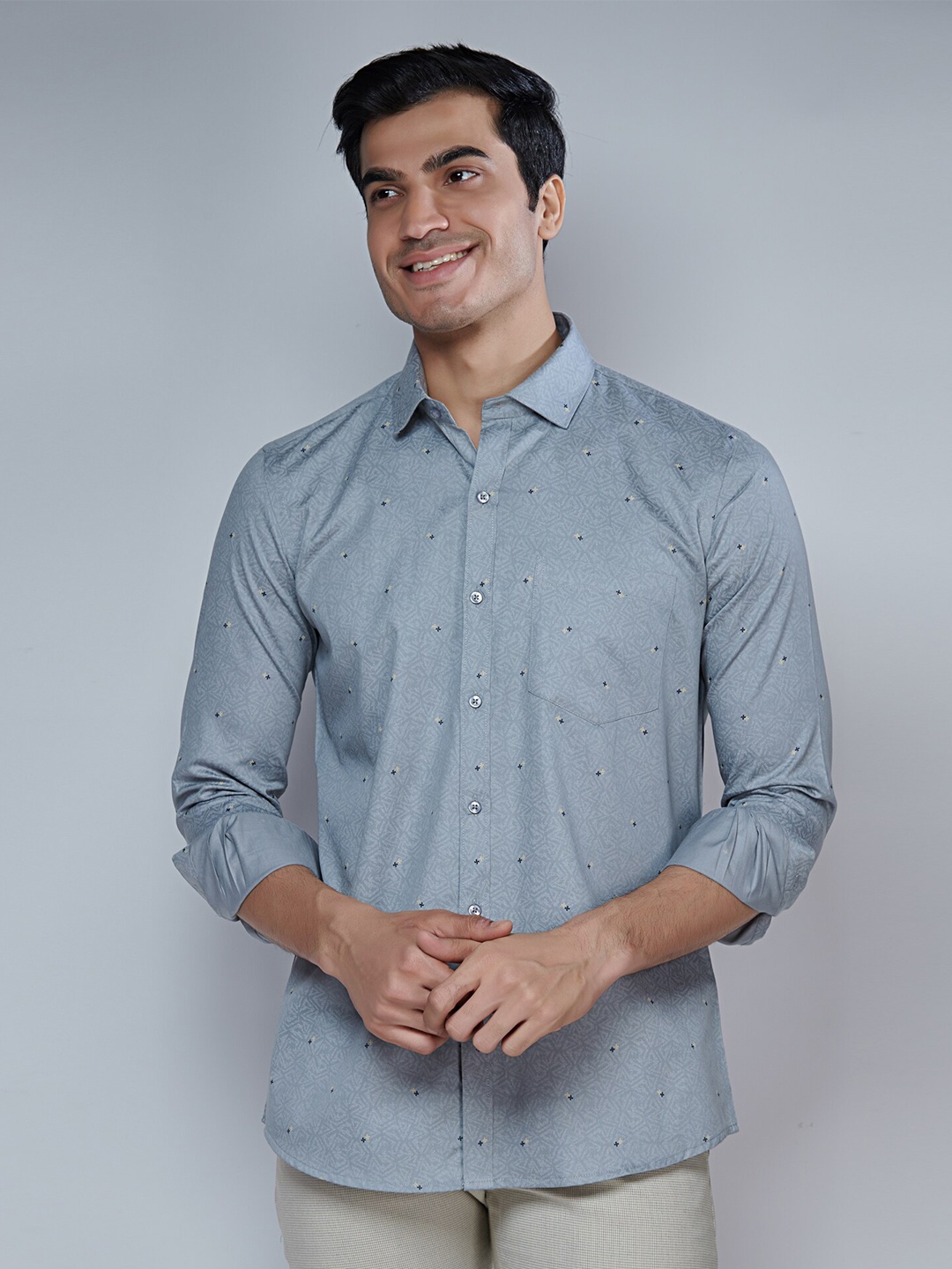 

MARK & ALBERT Men Classic Slim Fit Printed Cotton Casual Shirt, Blue