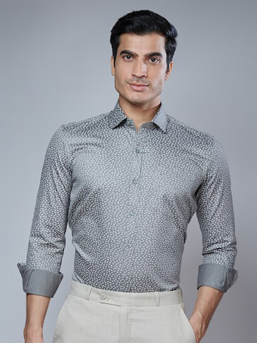 

MARK & ALBERT Men Classic Slim Fit Printed Casual Shirt, Grey