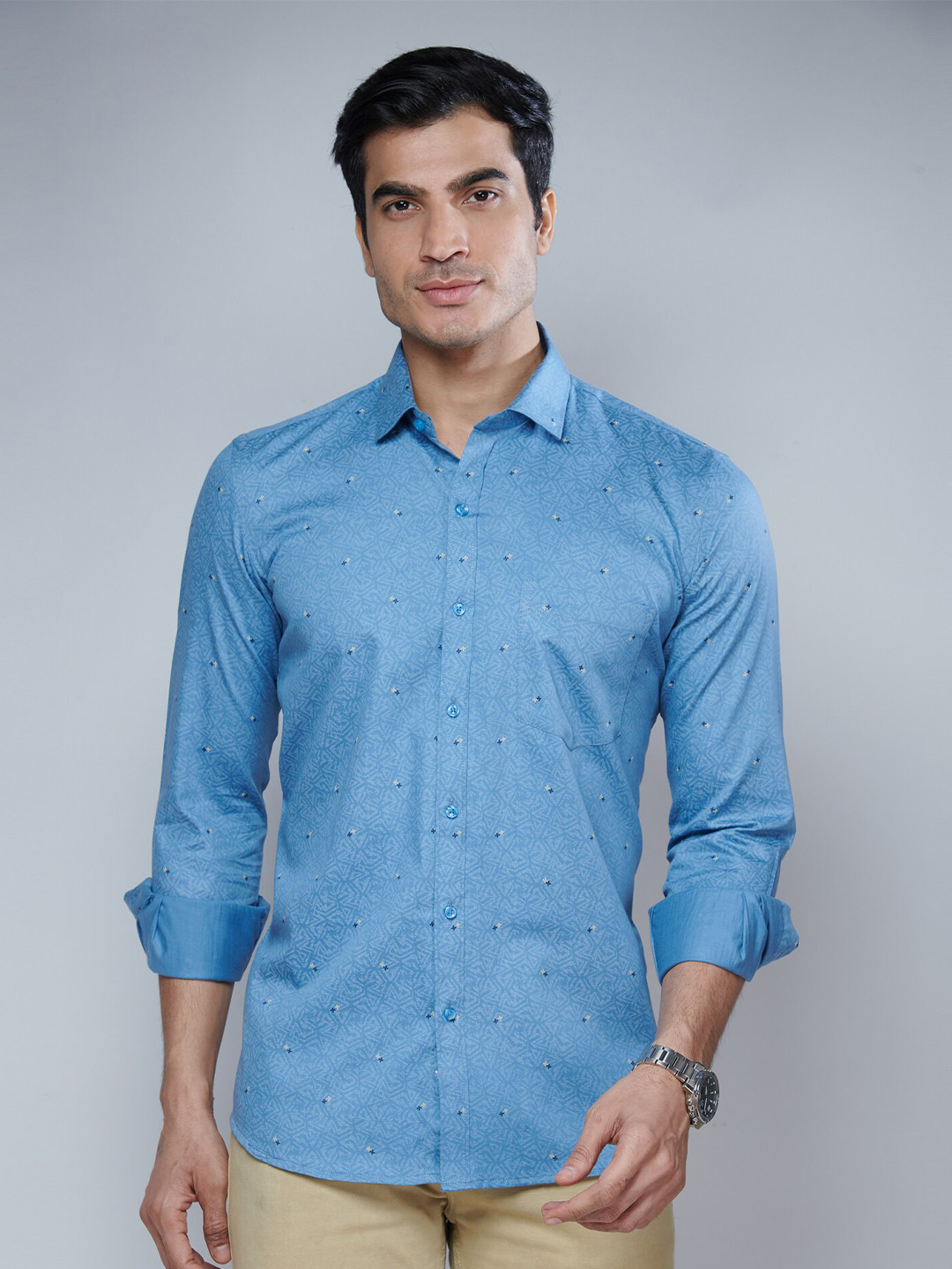 

MARK & ALBERT Men Classic Slim Fit Printed Cotton Casual Shirt, Blue