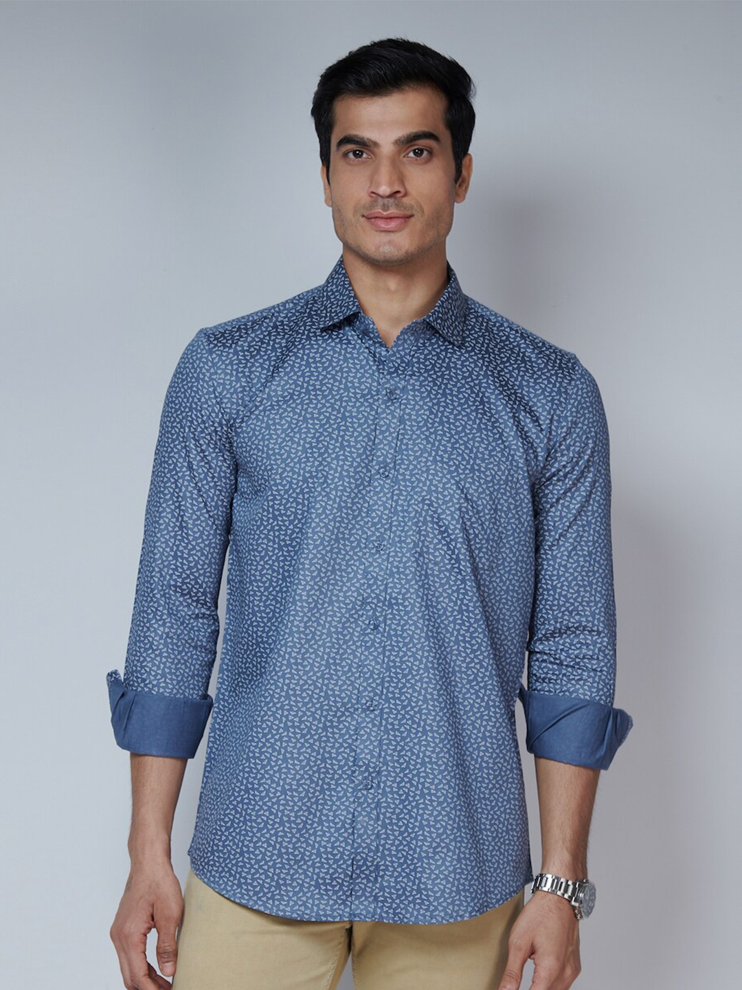 

MARK & ALBERT Men Classic Slim Fit Printed Cotton Casual Shirt, Blue