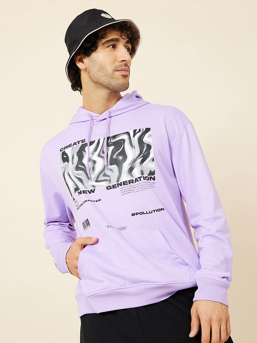 

Styli Graphic Printed Boxy Fit Hoodie, Purple