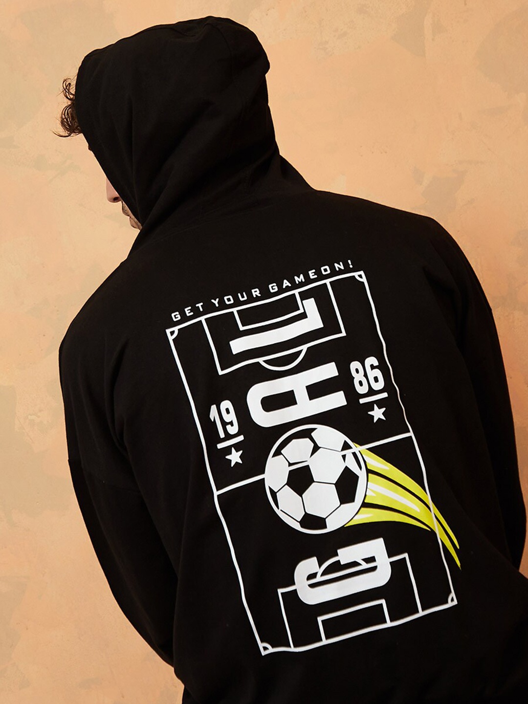 

Styli Pure Cotton Football Graphic Oversized Hoodie, Black
