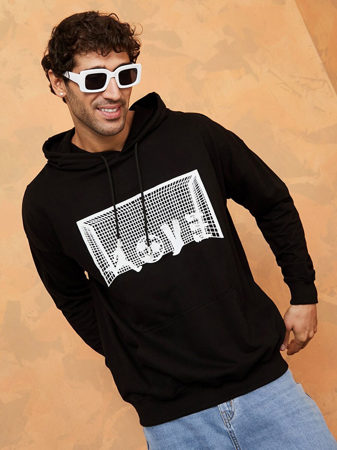

Styli Graphic Print Oversized Hooded Sweatshirt, Black