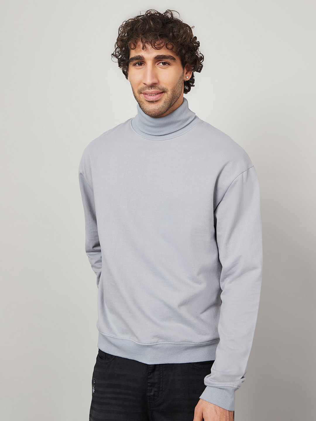 

Styli Turtle Neck Pure Cotton Sweatshirt, Grey