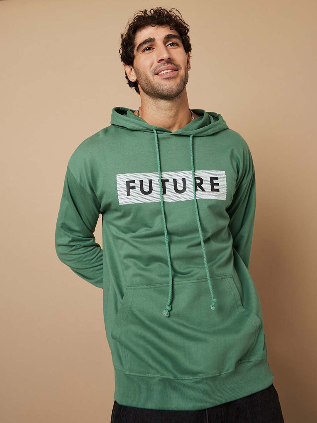 

Styli HD Text Printed Hooded Sweatshirt, Green