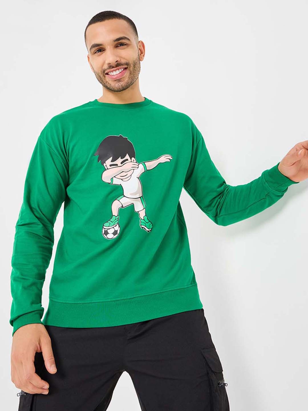 

Styli Pure Cotton Printed Round Neck Sweatshirt, Green