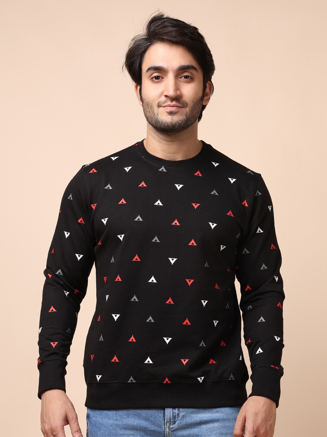 

berry blues Men Black Printed Cotton Sweatshirt
