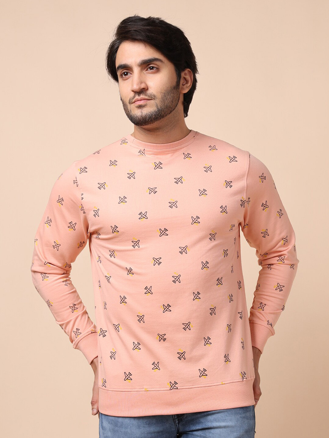 

berry blues Men Orange Printed Cotton Sweatshirt