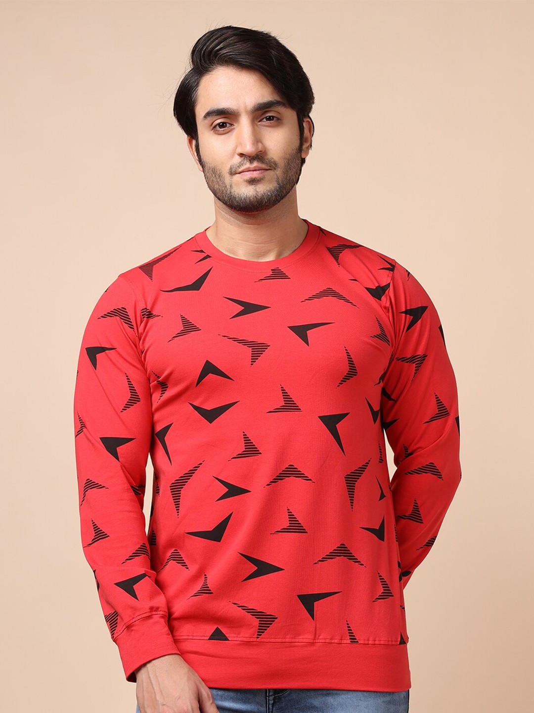 

berry blues Men Red Printed Cotton Sweatshirt