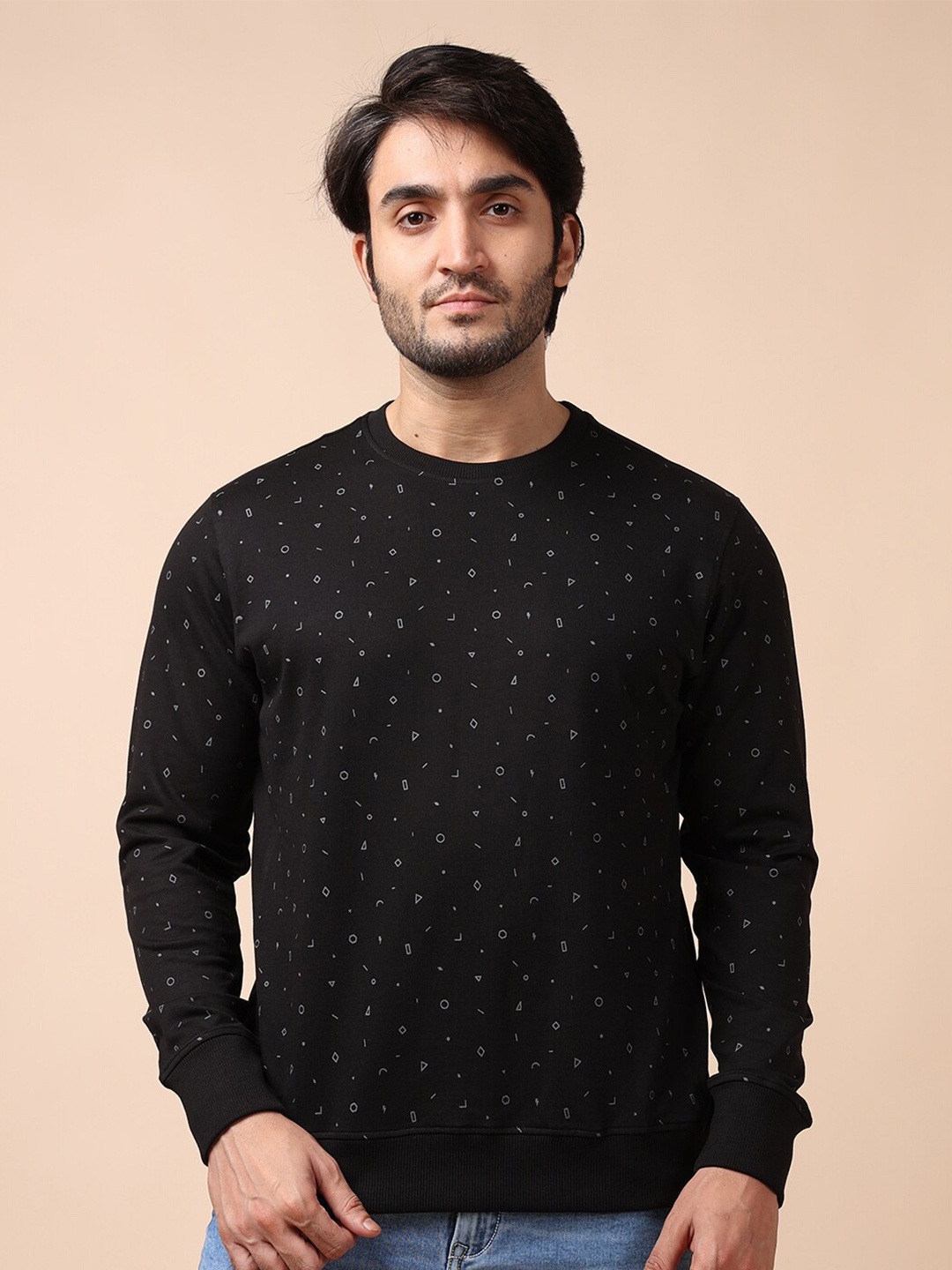 

berry blues Men Black Printed Cotton Sweatshirt