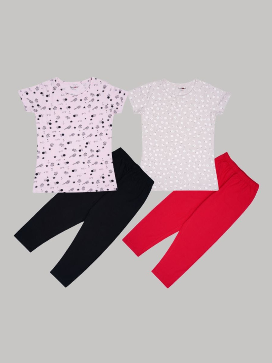 

Taatoom Girls Pink & Red Pack of 2 Printed Pure Cotton Night suit