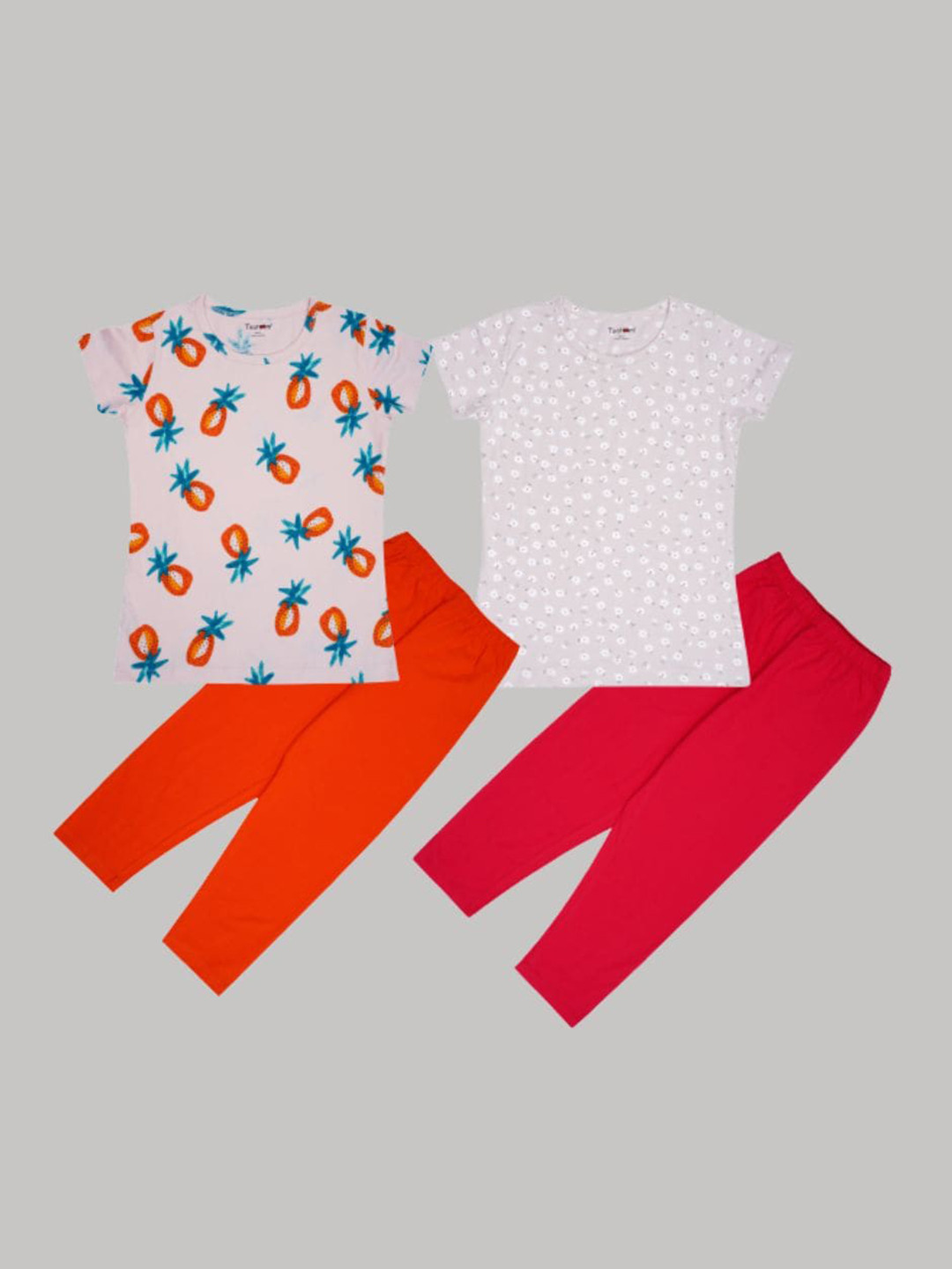 

Taatoom Girls Pink & Red Pack of 2 Printed Pure Cotton Night suit