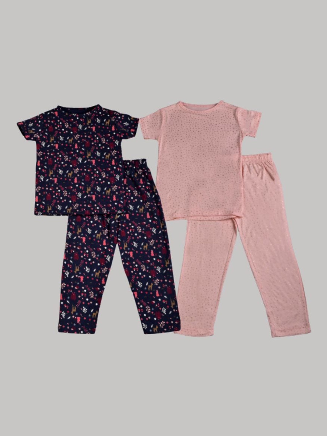 

Taatoom Girls Pink & Blue Pack of 2 Printed Pure Cotton Night suit
