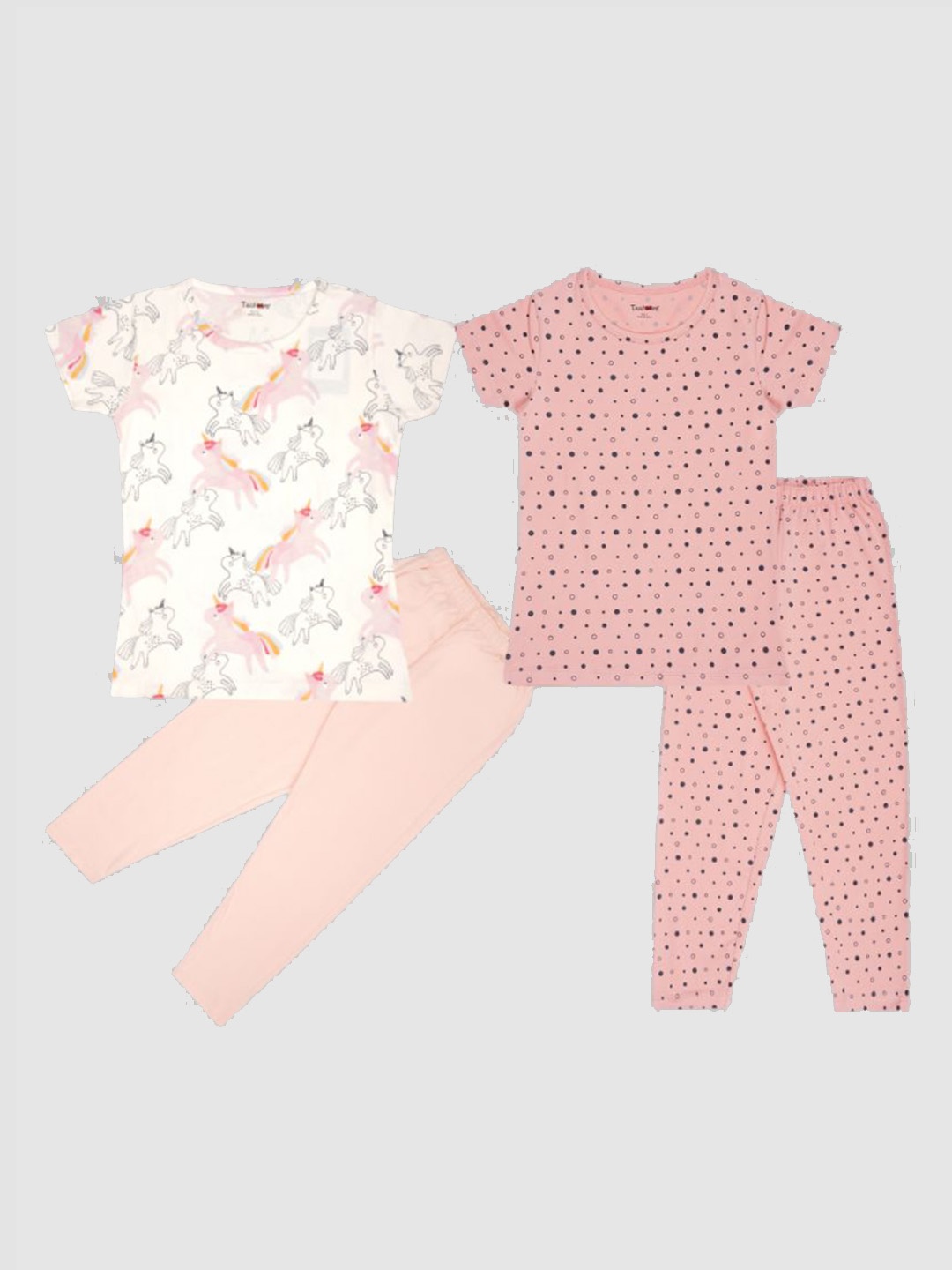 

Taatoom Girls Pink & White Pack of 2 Printed Pure Cotton Night suit