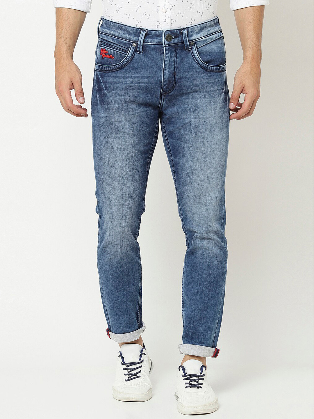 

Blue Buddha Men Blue Low Distress Heavy Fade Cotton Stretchable Jeans