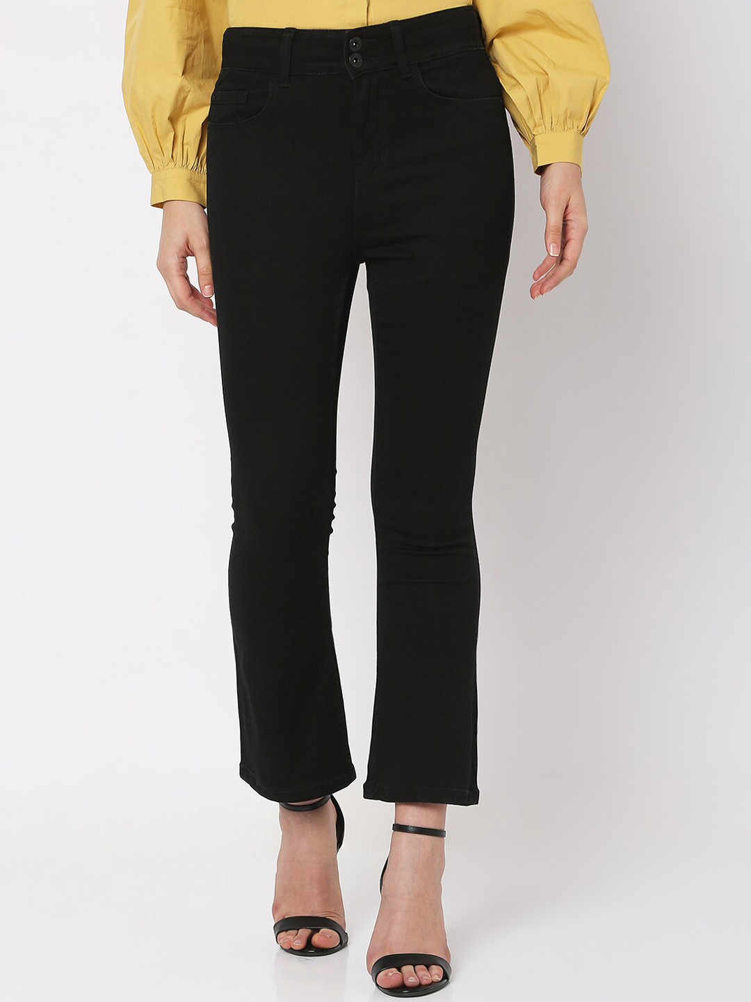 

Vero Moda Marquee Collection VMKATHRYN TWIN Women Black Straight High-Rise Cotton Jeans