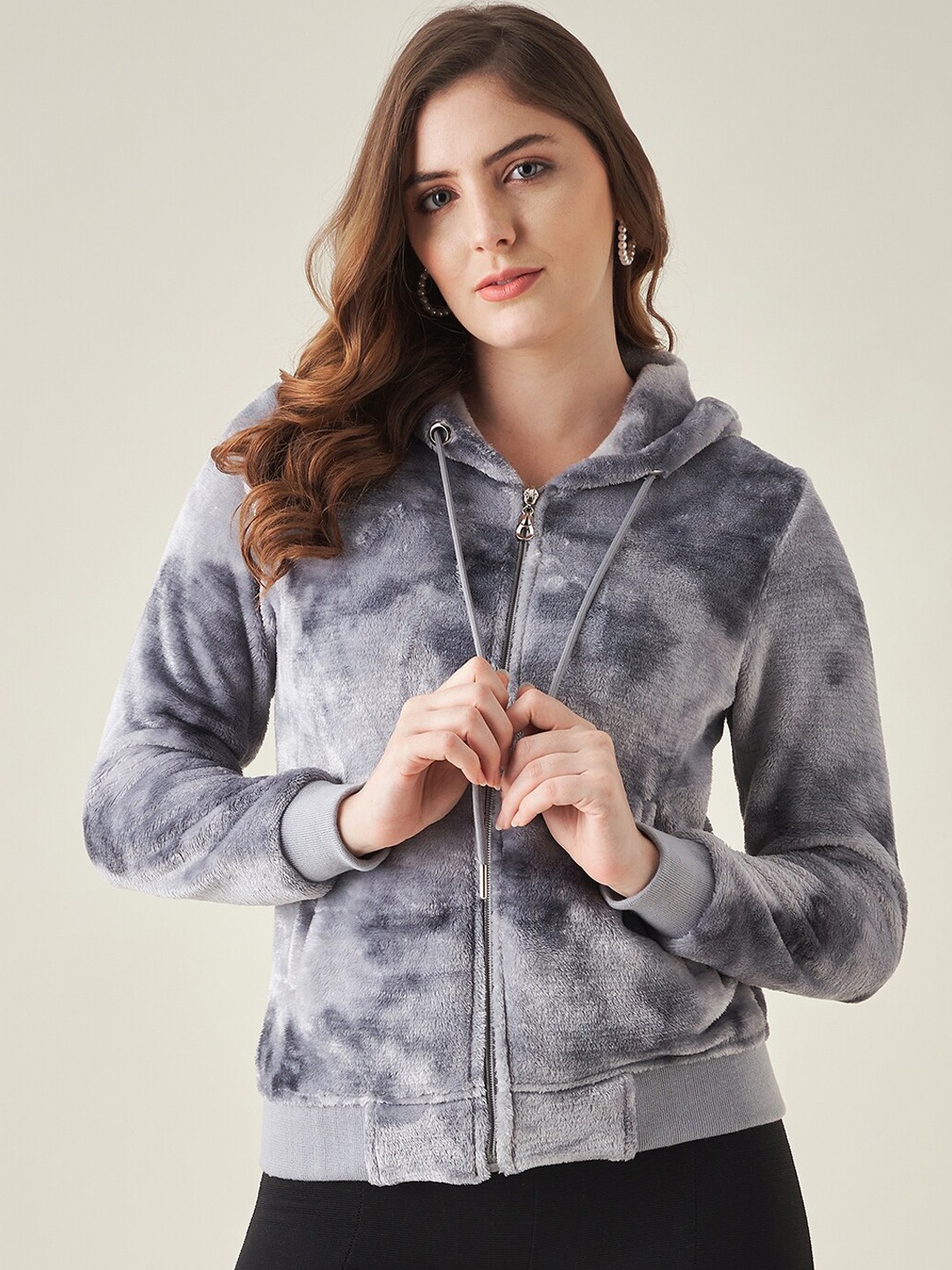 

Modeve Women Grey Hooded Bomber Jacket