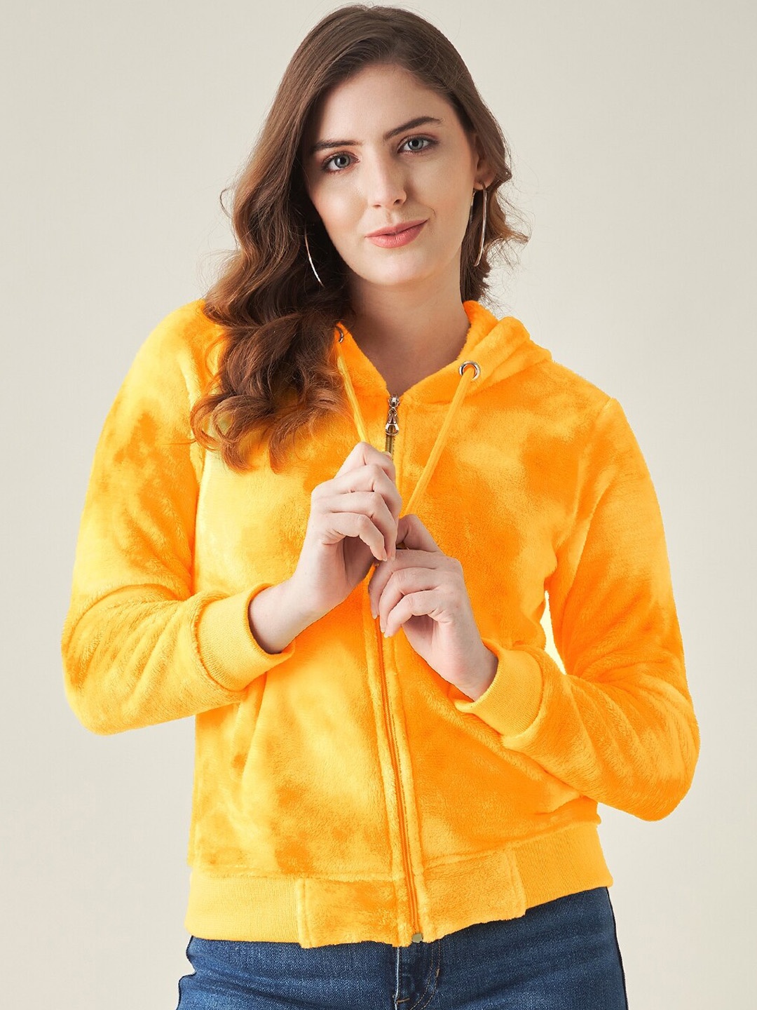 

Modeve Women Yellow Solid Hooded Bomber Jacket