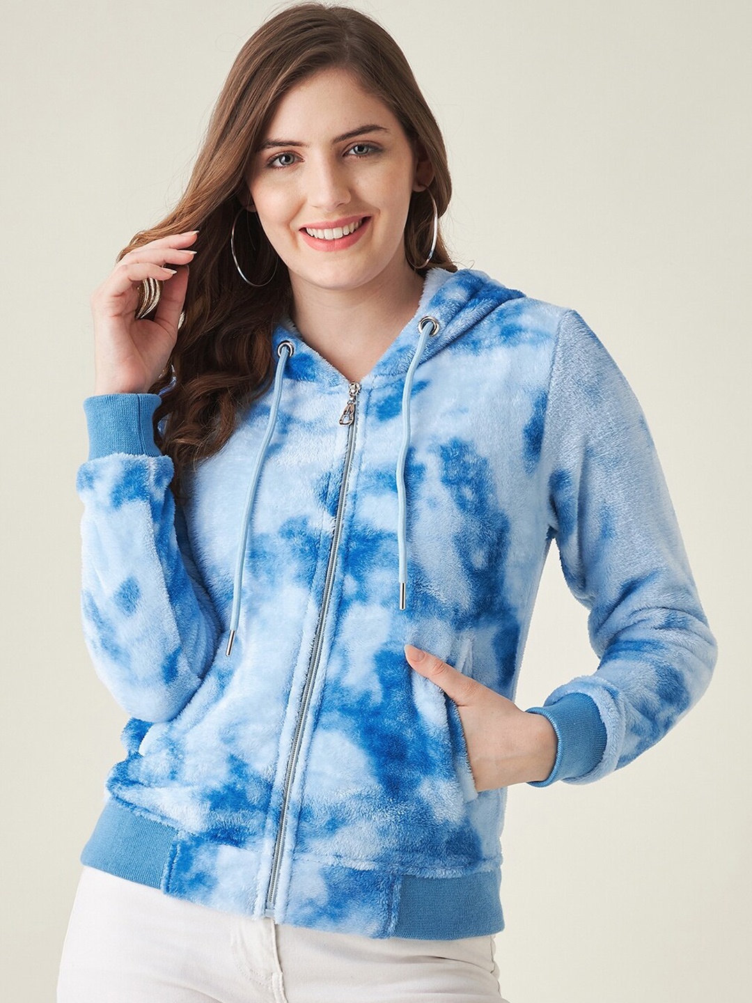

Modeve Women Blue Floral Lightweight Hooded Tailored Jacket