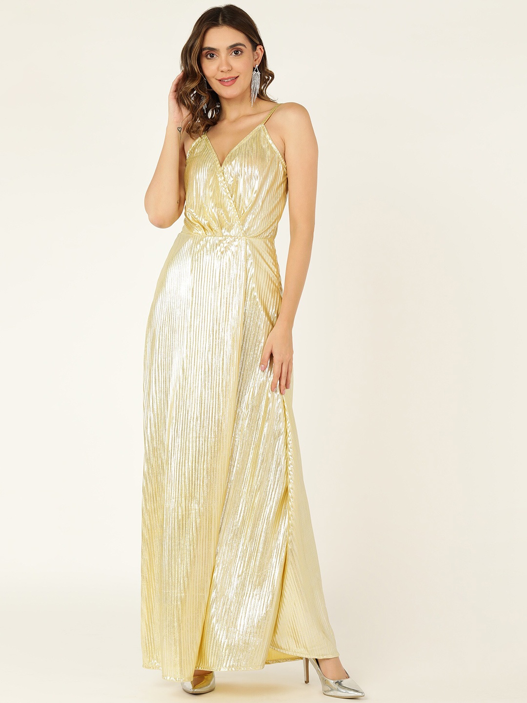 

DODO & MOA Yellow & Silver-Toned Embellished Maxi Dress