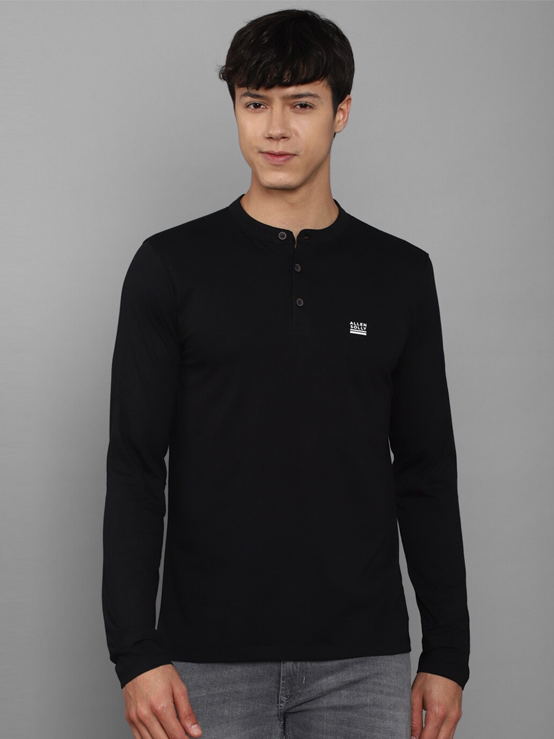 

Allen Solly Men Black Henley Neck Slim Fit Cotton T-shirt