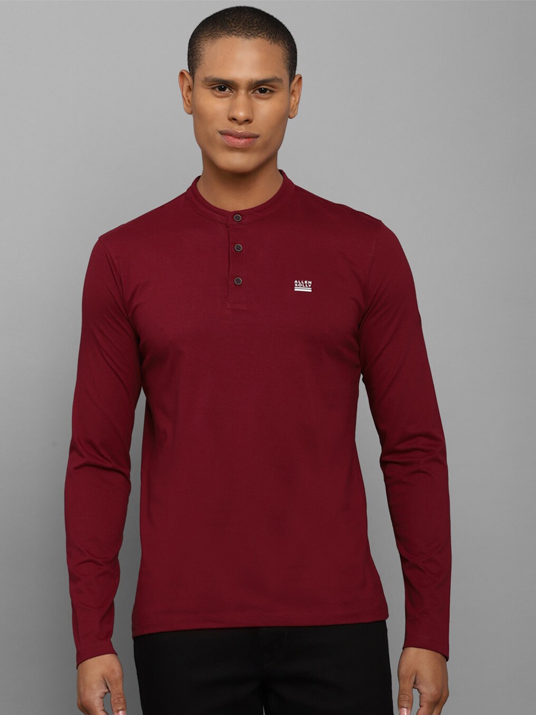 

Allen Solly Men Maroon Henley Neck Slim Fit Cotton T-shirt
