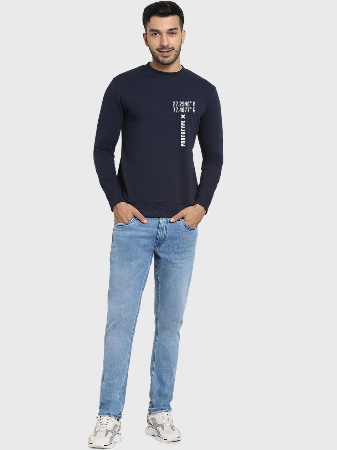 

Bewakoof Prototype Graphic Printed Oversized Sweatshirt, Navy blue
