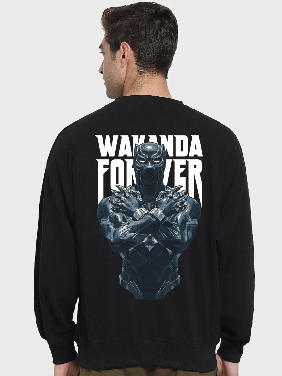 

Bewakoof Men Black Graphic Printed Oversized Crewneck Sweatshirt