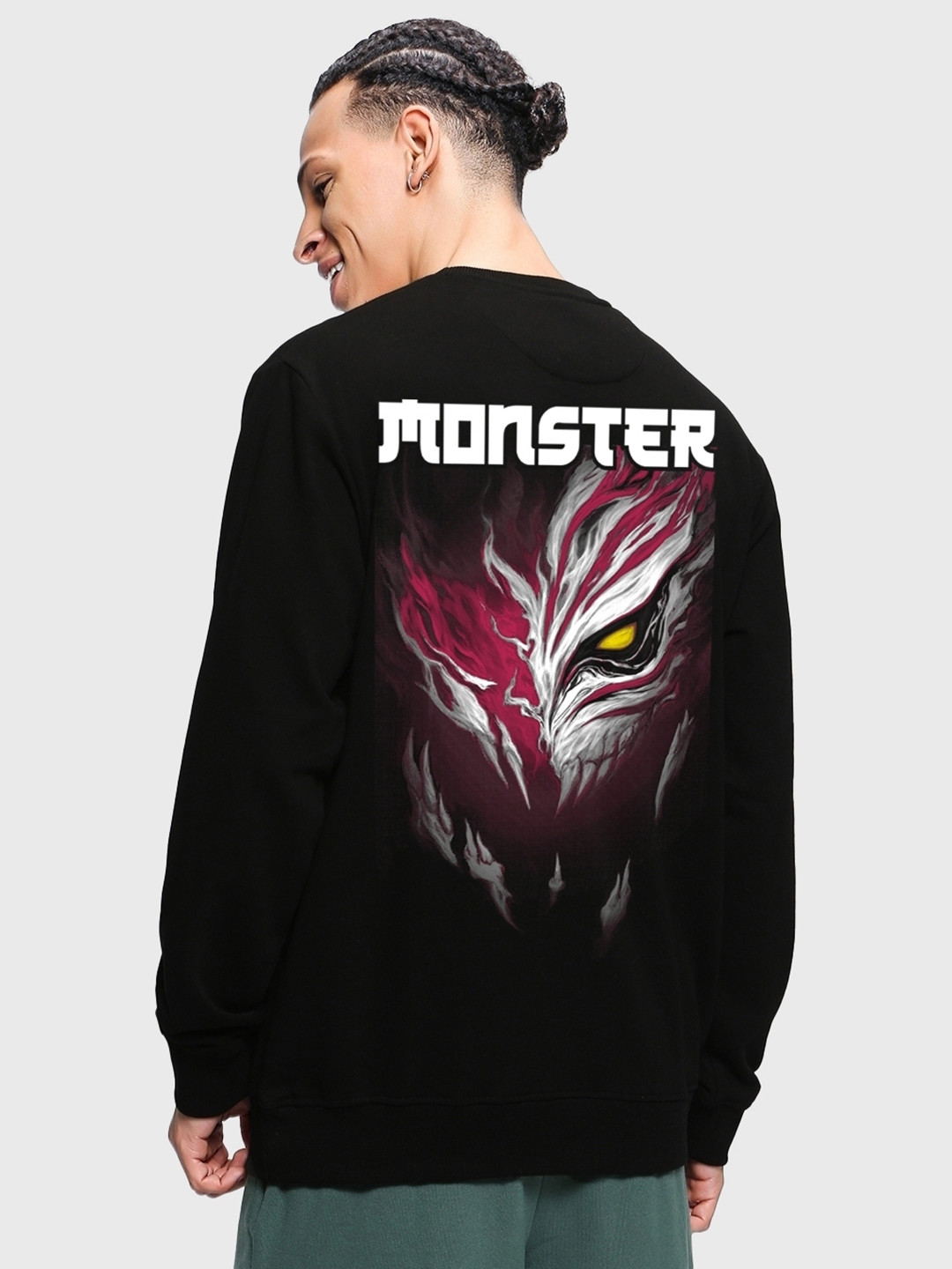 

Bewakoof Monster Graphic Printed Fleece Sweatshirt, Black