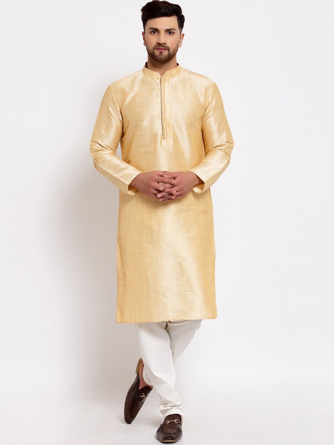 

MOHANLAL SONS Mandarin Collar Long Sleeves Dupion Silk Kurta, Gold