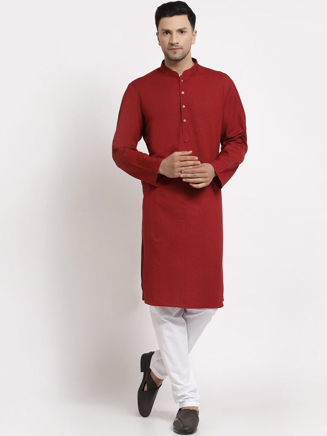 

MOHANLAL SONS Mandarin Collar Cotton Kurta, Maroon