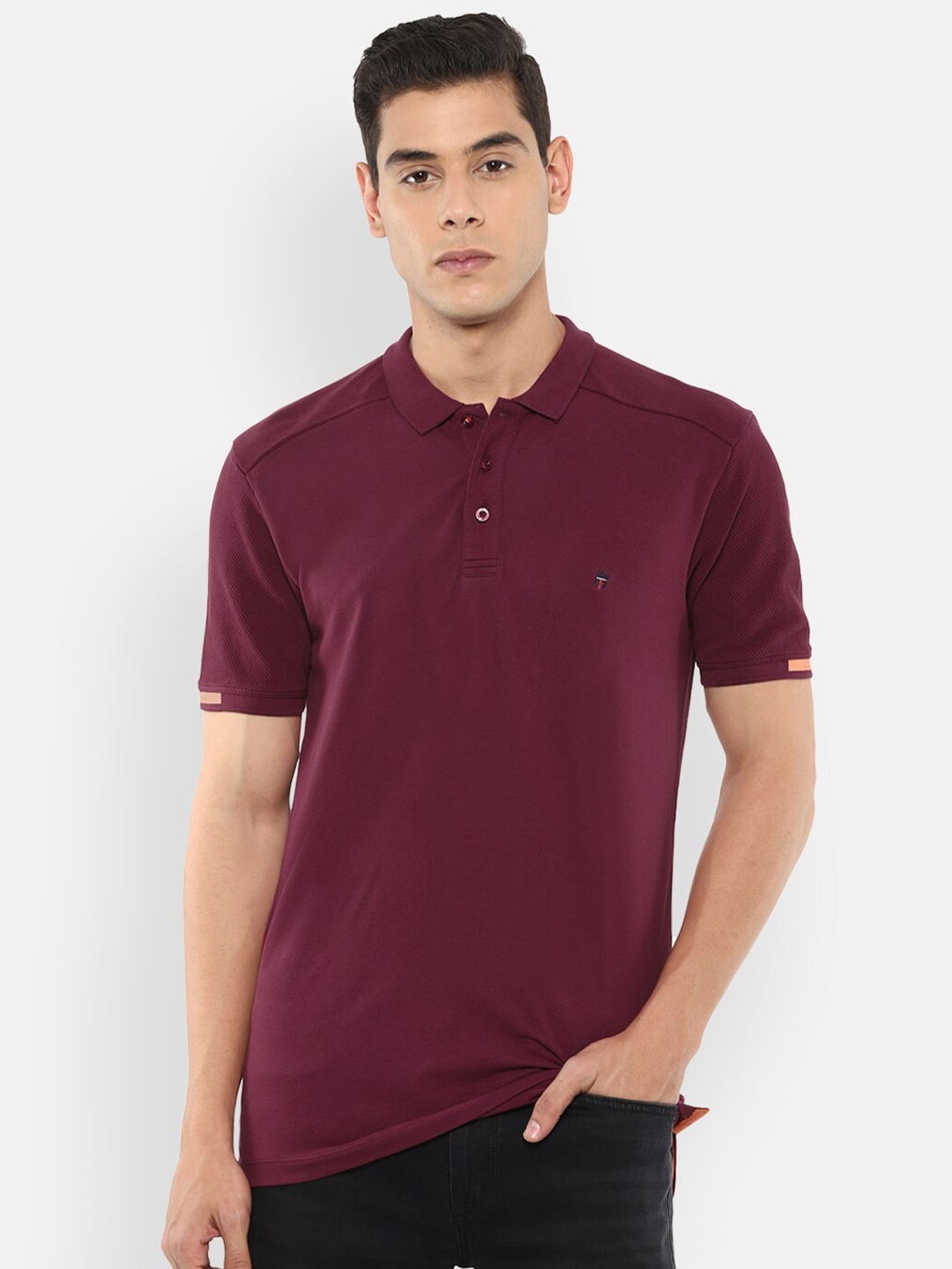 

Louis Philippe Jeans Men Maroon Polo Collar Slim Fit Cotton T-shirt