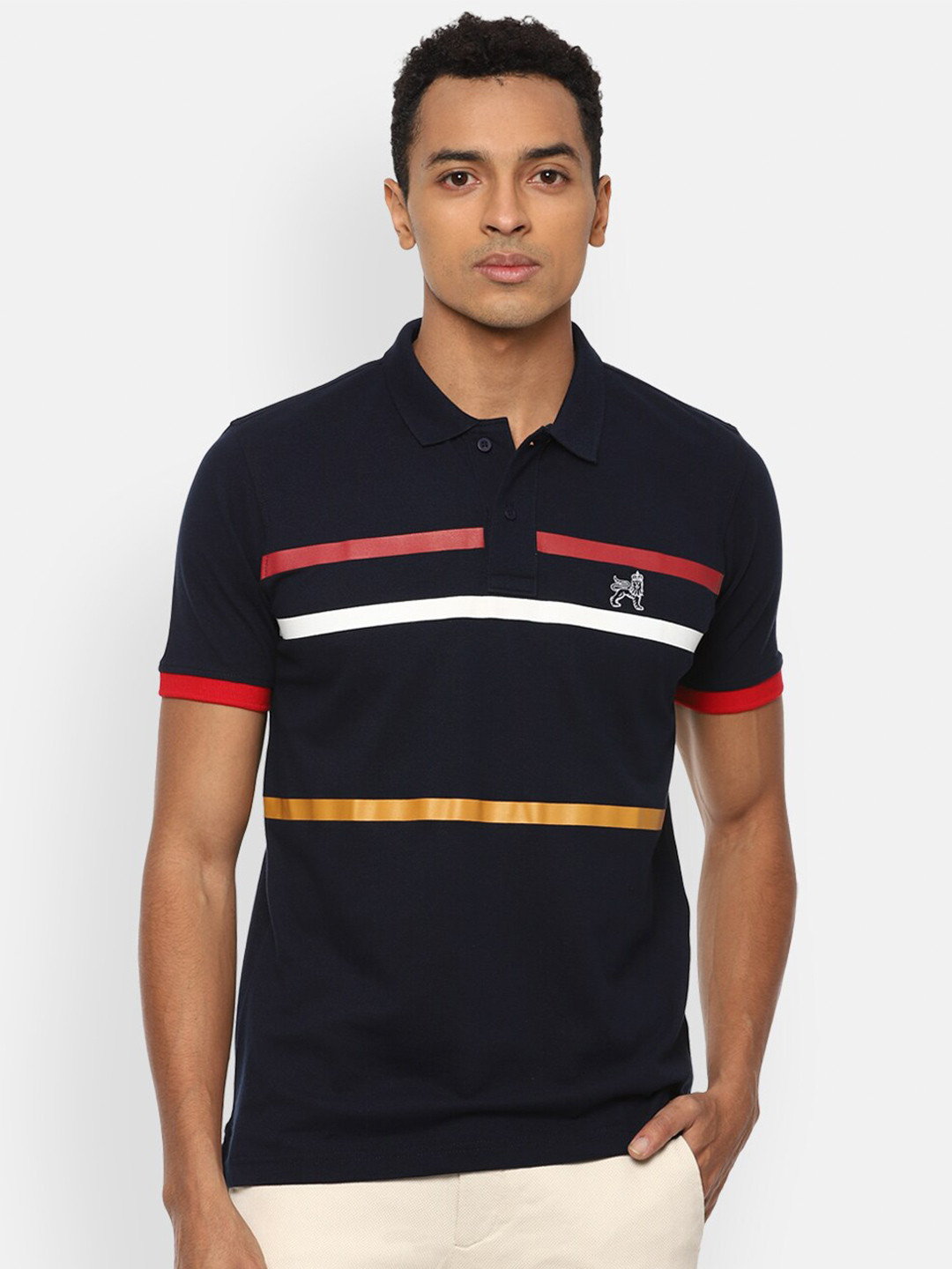 

Van Heusen Sport Men Navy Blue & White Polo Collar Cotton T-shirt