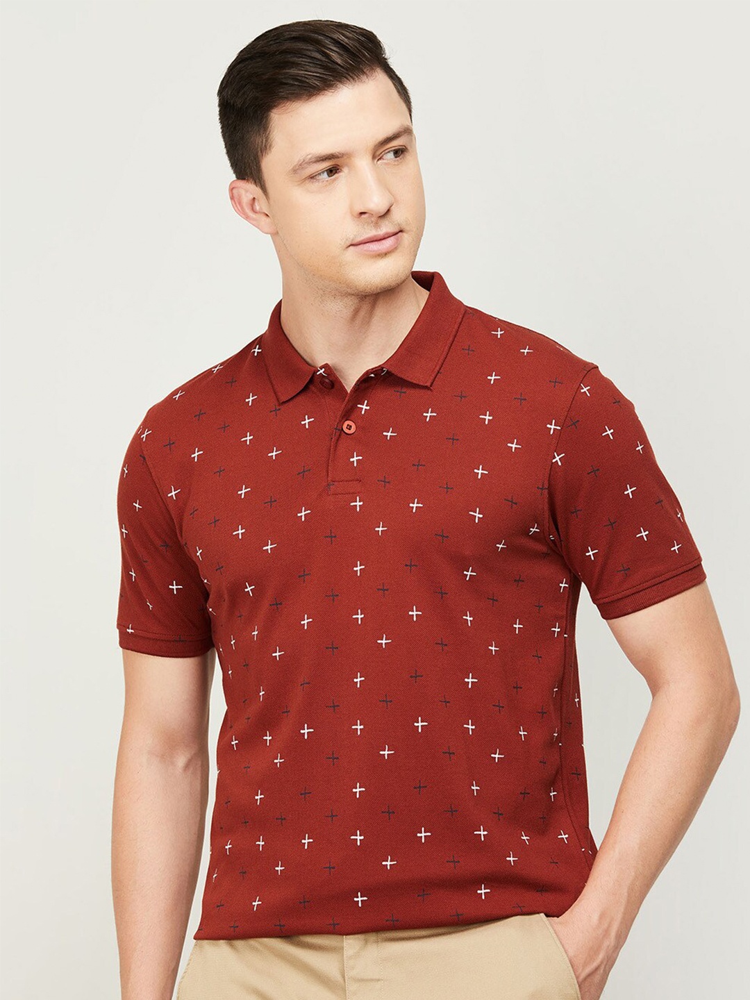 

CODE by Lifestyle Men Brown Printed Polo Collar Cotton T-shirt