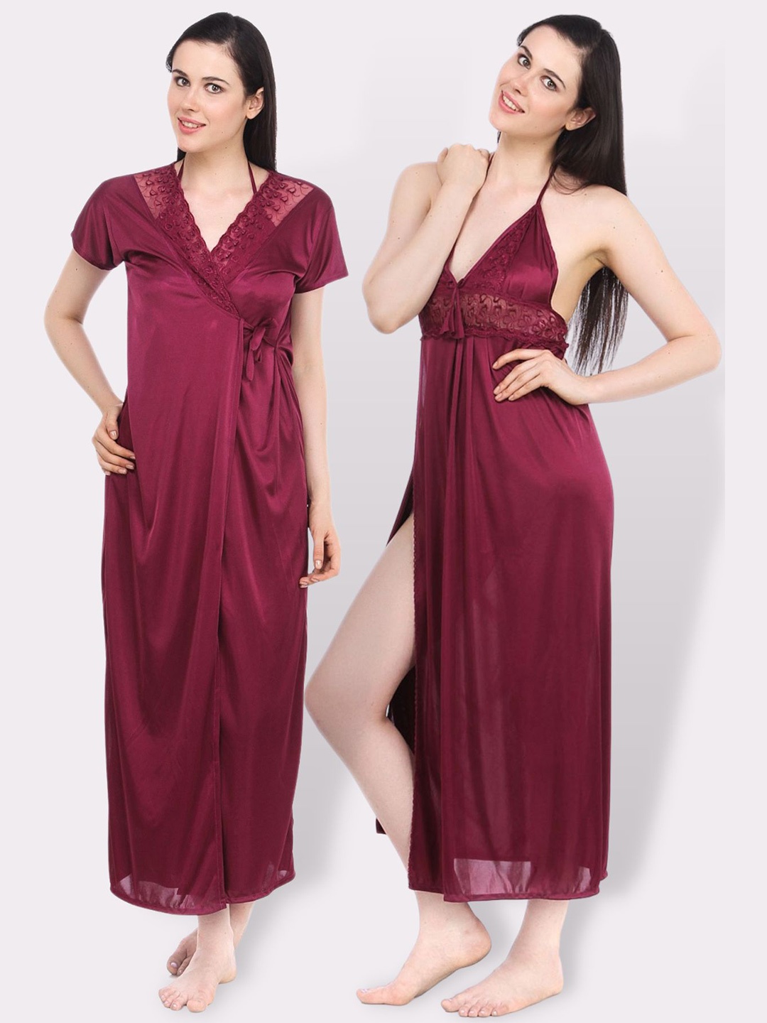 

Fasense Women Maroon Maxi Nightdress