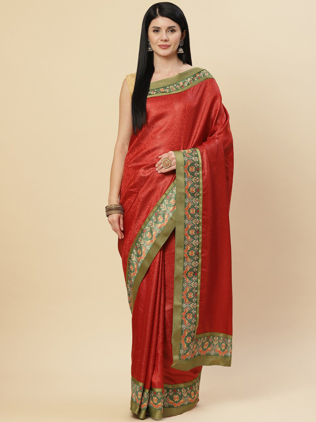 

Meena Bazaar Maroon & Green Floral Zari Saree