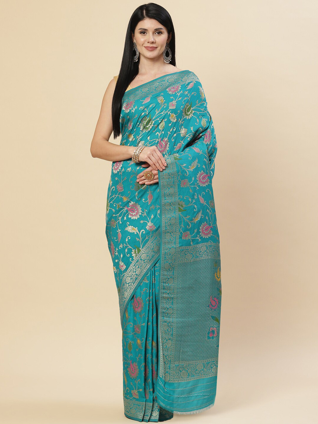 

Meena Bazaar Blue & Yellow Woven Design Art Silk Saree