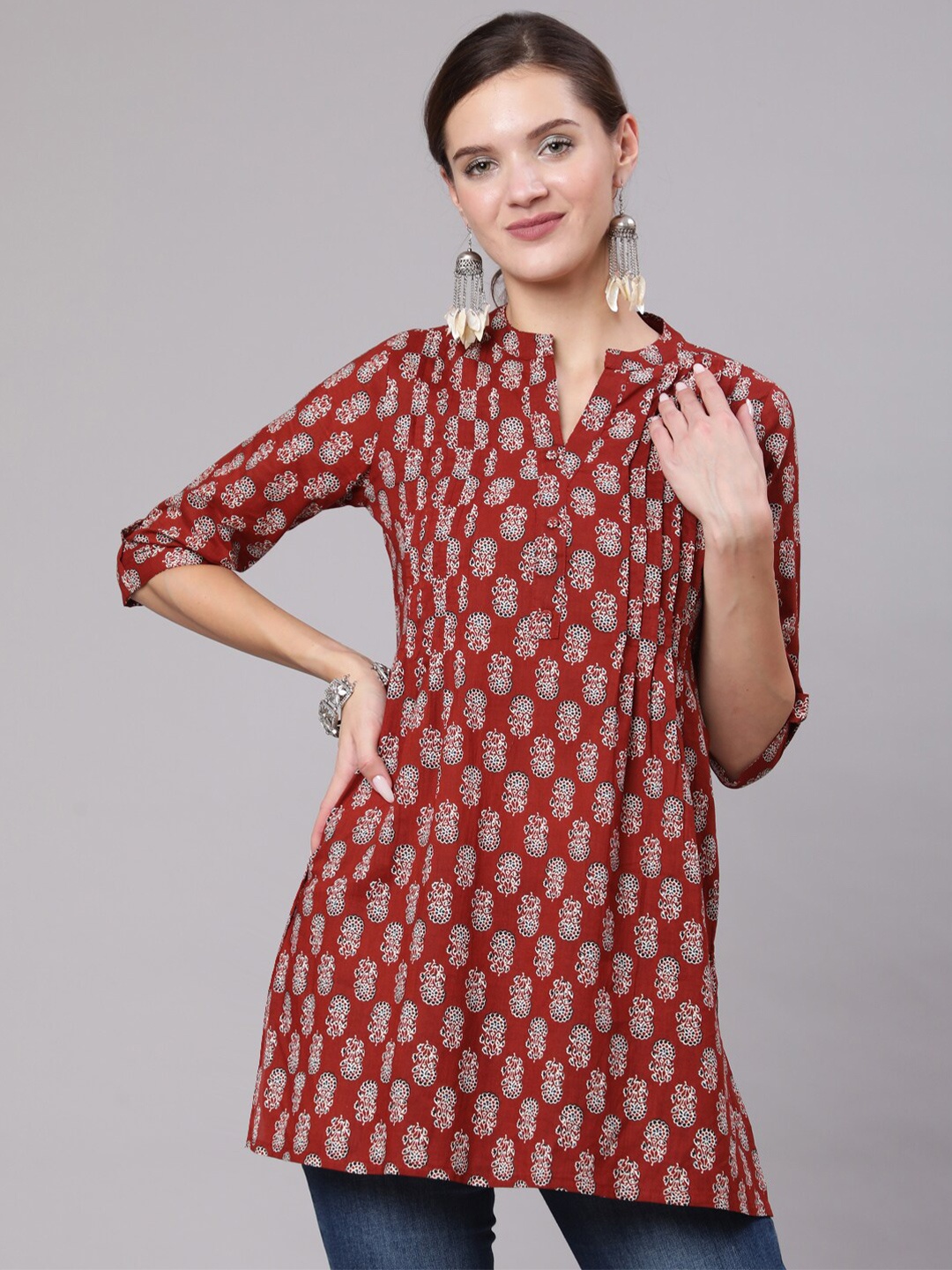 

Nayo Ethnic Printed Straight Tunic, Maroon