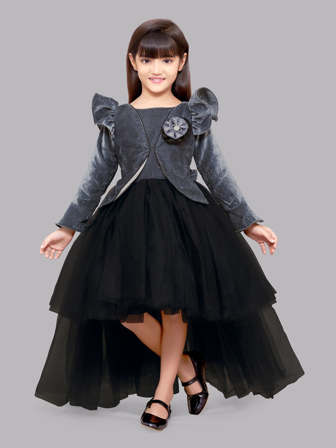 

Pink Chick Girls Grey & Black High Low Velvet Dress