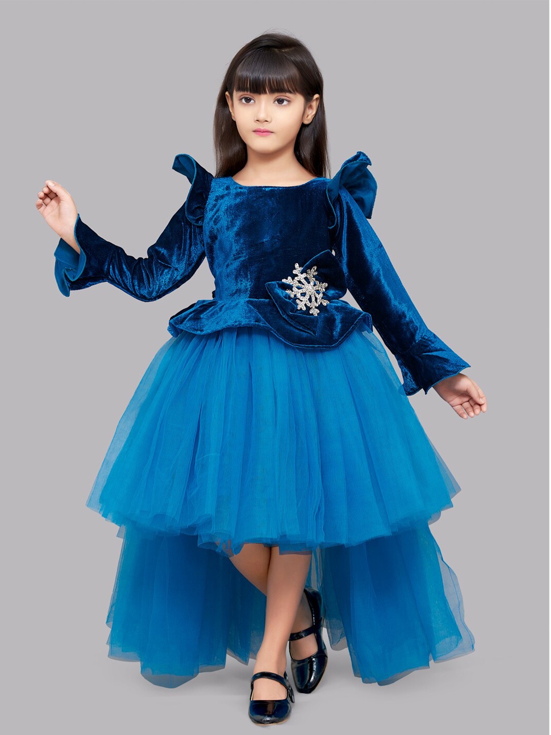 

Pink Chick Girls Blue High Low Velvet Dress