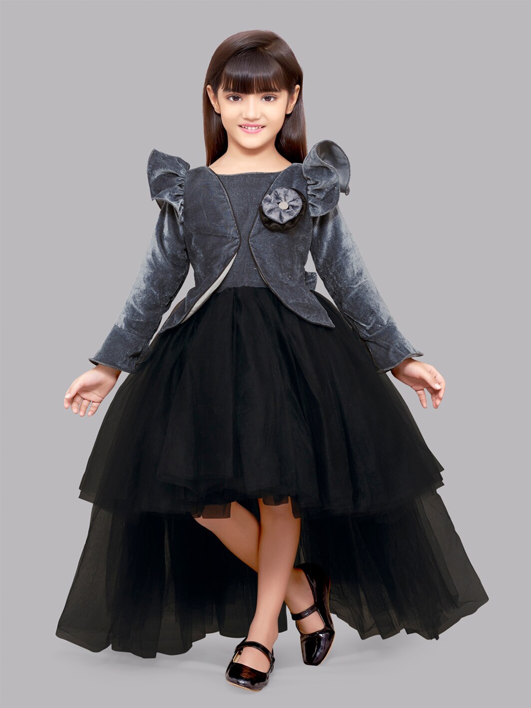 

Pink Chick Girls Grey & Black High Low Velvet Dress