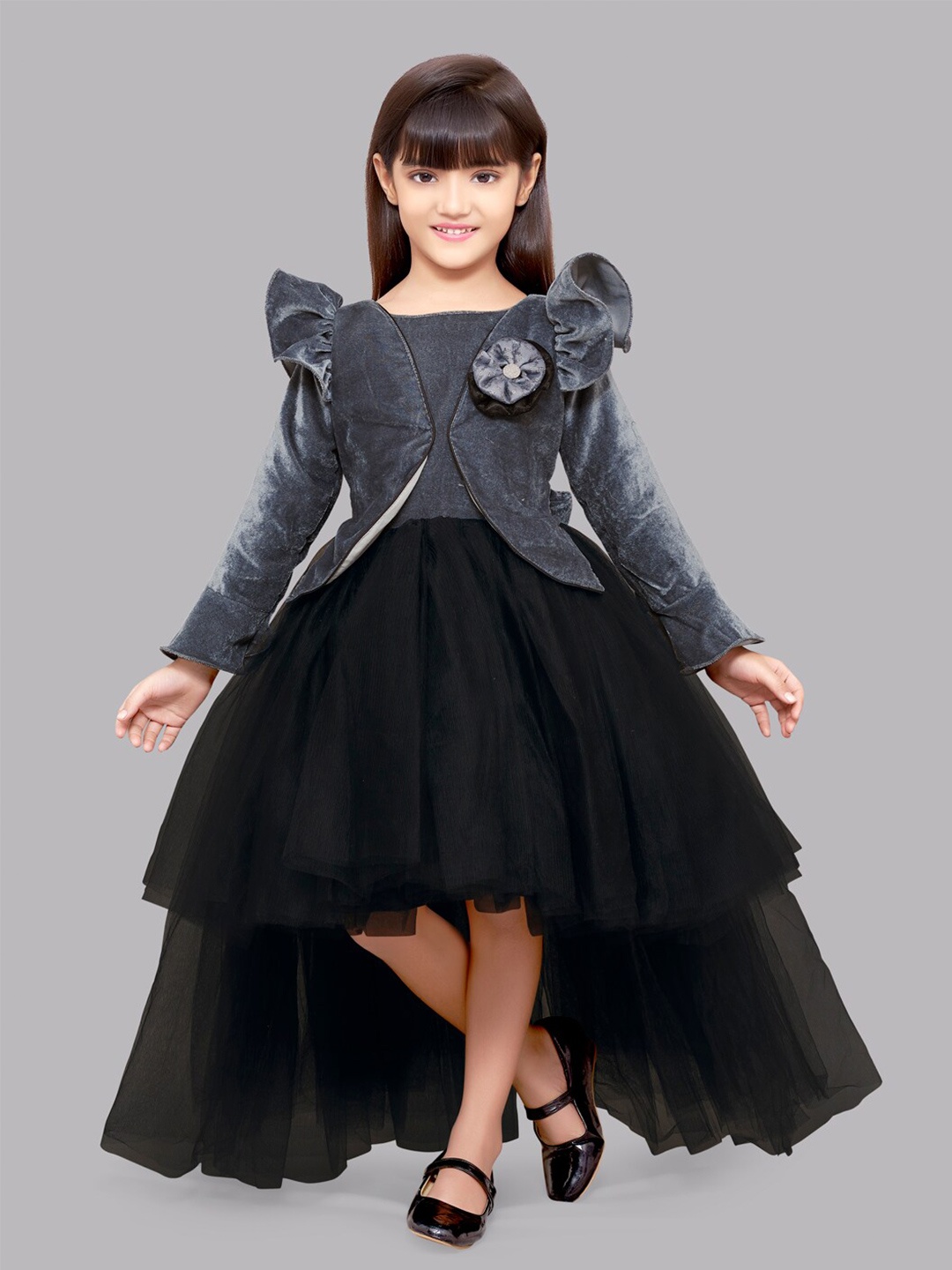 

Pink Chick Girls Grey & Black Embellished Velvet Dress